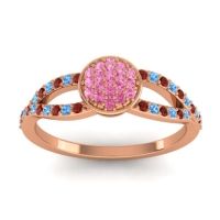 Pink Tourmaline Fashion Ring In 14K Rose Gold With Garnet And Swiss Blue Topaz – Mudrita Statement Ring
