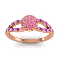 Pink Tourmaline Fashion Ring In 14K Rose Gold With Amethyst – Mudrita Statement Ring