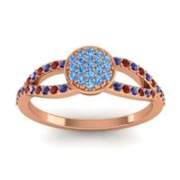 Swiss Blue Topaz Fashion Ring In 14K Rose Gold With Blue Sapphire And Garnet – Mudrita Statement Ring