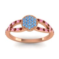 Swiss Blue Topaz Fashion Ring In 14K Rose Gold With Garnet And Pink Tourmaline – Mudrita Statement Ring