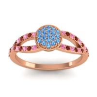 Swiss Blue Topaz Fashion Ring In 14K Rose Gold With Pink Tourmaline And Garnet – Mudrita Statement Ring