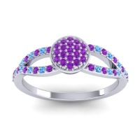 Amethyst Fashion Ring In 14k White Gold With Swiss Blue Topaz – Mudrita Statement Ring