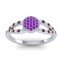 Amethyst Fashion Ring In Platinum With Aquamarine And Garnet – Mudrita Statement Ring