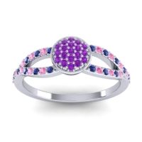 Amethyst Fashion Ring In Palladium With Blue Sapphire And Pink Tourmaline – Mudrita Statement Ring
