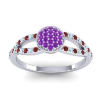 Amethyst Fashion Ring In Platinum With Garnet And Aquamarine – Mudrita Statement Ring