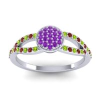 Amethyst Fashion Ring In 14k White Gold With Peridot And Garnet – Mudrita Statement Ring