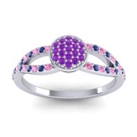 Amethyst Fashion Ring In Palladium With Pink Tourmaline And Blue Sapphire – Mudrita Statement Ring
