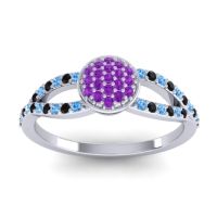 Amethyst Fashion Ring In Palladium With Swiss Blue Topaz And Black Onyx – Mudrita Statement Ring