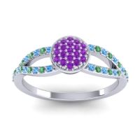 Amethyst Fashion Ring In Palladium With Swiss Blue Topaz And Emerald – Mudrita Statement Ring