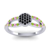 Black Onyx Fashion Ring In Platinum With Peridot And Pink Tourmaline – Mudrita Statement Ring