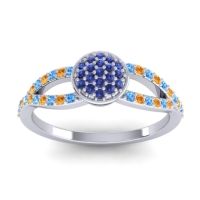 Blue Sapphire Fashion Ring In Palladium With Swiss Blue Topaz And Citrine – Mudrita Statement Ring