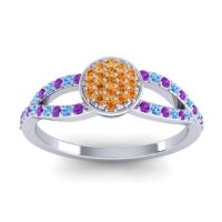 Citrine Fashion Ring In 14k White Gold With Amethyst And Swiss Blue Topaz – Mudrita Statement Ring