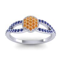 Citrine Fashion Ring In 14k White Gold With Blue Sapphire – Mudrita Statement Ring