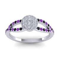 Lab Diamond Fashion Ring In 14k White Gold With Black Onyx And Amethyst – Mudrita Statement Ring