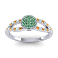 Emerald Fashion Ring In Platinum With Citrine And Aquamarine – Mudrita Statement Ring