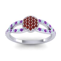 Garnet Fashion Ring In Platinum With Amethyst And Aquamarine – Mudrita Statement Ring
