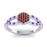 Garnet Fashion Ring In Platinum With Aquamarine And Amethyst – Mudrita Statement Ring