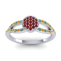 Garnet Fashion Ring In Palladium With Emerald And Citrine – Mudrita Statement Ring