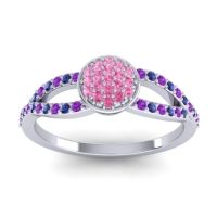 Pink Tourmaline Fashion Ring In Palladium With Amethyst And Blue Sapphire – Mudrita Statement Ring
