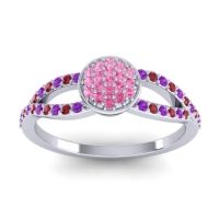 Pink Tourmaline Fashion Ring In Platinum With Amethyst And Ruby – Mudrita Statement Ring