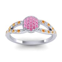 Pink Tourmaline Fashion Ring In Palladium With Lab Diamond And Citrine – Mudrita Statement Ring