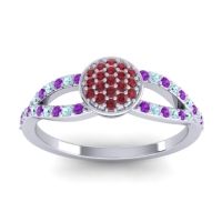 Ruby Fashion Ring In Platinum With Amethyst And Aquamarine – Mudrita Statement Ring