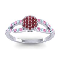Ruby Fashion Ring In Platinum With Pink Tourmaline And Aquamarine – Mudrita Statement Ring