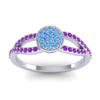 Swiss Blue Topaz Fashion Ring In 14k White Gold With Amethyst – Mudrita Statement Ring
