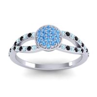 Swiss Blue Topaz Fashion Ring In 14k White Gold With Aquamarine And Black Onyx – Mudrita Statement Ring
