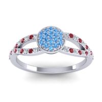 Swiss Blue Topaz Fashion Ring In 14k White Gold With Lab Diamond And Ruby – Mudrita Statement Ring
