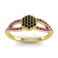 Black Onyx Fashion Ring In 14k Yellow Gold With Amethyst And Ruby – Mudrita Statement Ring