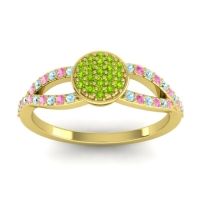 Peridot Fashion Ring In 14k Yellow Gold With Aquamarine And Pink Tourmaline – Mudrita Statement Ring