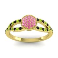 Pink Tourmaline Fashion Ring In 14k Yellow Gold With Black Onyx And Peridot – Mudrita Statement Ring
