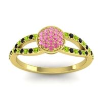 Pink Tourmaline Fashion Ring In 14k Yellow Gold With Peridot And Black Onyx – Mudrita Statement Ring