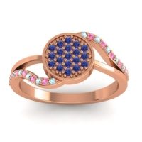 Blue Sapphire Fashion Ring In 14K Rose Gold With Aquamarine And Pink Tourmaline – Ainka Statement Ring