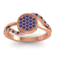 Blue Sapphire Fashion Ring In 14K Rose Gold With Swiss Blue Topaz And Garnet – Ainka Statement Ring
