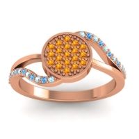 Citrine Fashion Ring In 14K Rose Gold With Aquamarine And Swiss Blue Topaz – Ainka Statement Ring