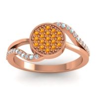 Citrine Fashion Ring In 14K Rose Gold With Lab Diamond And Aquamarine – Ainka Statement Ring