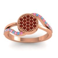 Garnet Fashion Ring In 14K Rose Gold With Pink Tourmaline And Swiss Blue Topaz – Ainka Statement Ring