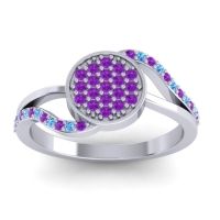 Amethyst Fashion Ring In 14k White Gold With Swiss Blue Topaz – Ainka Statement Ring
