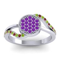 Amethyst Fashion Ring In 14k White Gold With Peridot And Garnet – Ainka Statement Ring