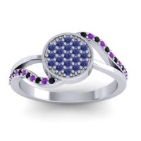Blue Sapphire Fashion Ring In 14k White Gold With Black Onyx And Amethyst – Ainka Statement Ring