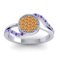 Citrine Fashion Ring In 14k White Gold With Amethyst And Swiss Blue Topaz – Ainka Statement Ring