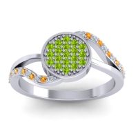 Peridot Fashion Ring In 14k White Gold With Lab Diamond And Citrine – Ainka Statement Ring