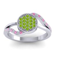 Peridot Fashion Ring In 14k White Gold With Pink Tourmaline And Lab Diamond – Ainka Statement Ring
