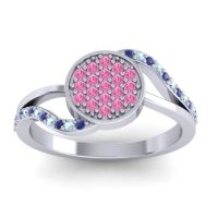 Pink Tourmaline Fashion Ring In 14k White Gold With Blue Sapphire And Aquamarine – Ainka Statement Ring