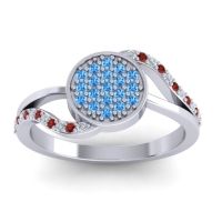 Swiss Blue Topaz Fashion Ring In 14k White Gold With Lab Diamond And Garnet – Ainka Statement Ring