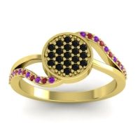 Black Onyx Fashion Ring In 14k Yellow Gold With Amethyst And Ruby – Ainka Statement Ring