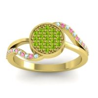Peridot Fashion Ring In 14k Yellow Gold With Aquamarine And Pink Tourmaline – Ainka Statement Ring