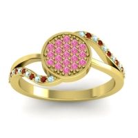 Pink Tourmaline Fashion Ring In 14k Yellow Gold With Aquamarine And Garnet – Ainka Statement Ring